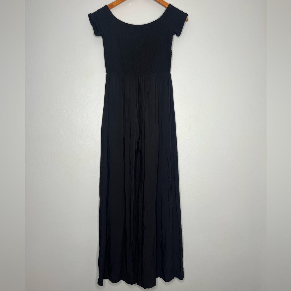 American Rag Cie Black Smocked Cape Romper Dress AA